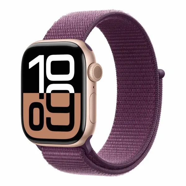 Apple Watch Series 10 42mm Aluminum Rose Gold Case Plum Sport Loop